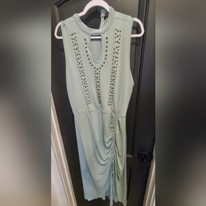Elegant Sleeveless Studded Dress - Green